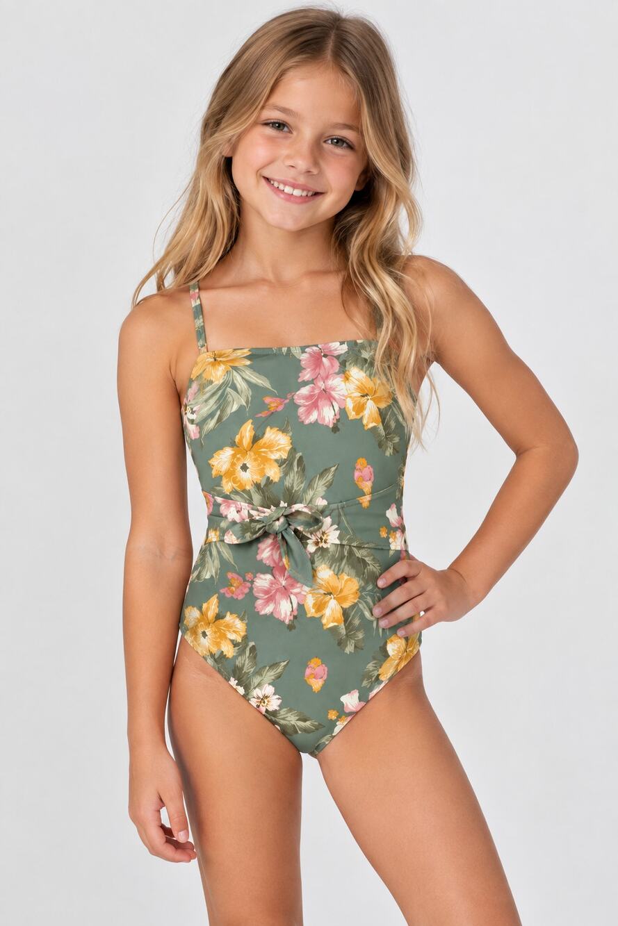 Abercrombie Kids Floral One Piece Swimsuit Girls 17/18 Sage Green NWT